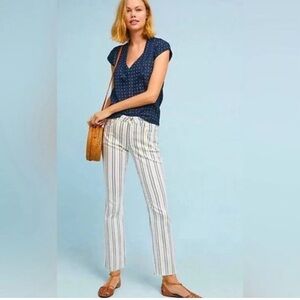 Pilcro and the Letterpress High-Rise Bootcut, Ivory Crop with Brown/Blue Stripe